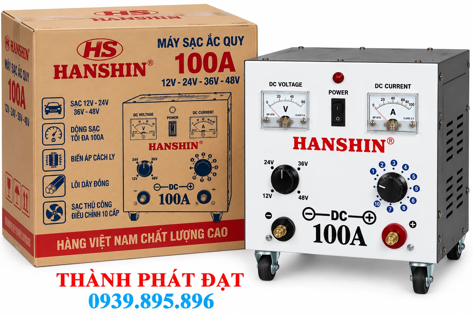 Máy Sạc Ắc Quy HANSHIN 100A LÕI DÂY ĐỒNG