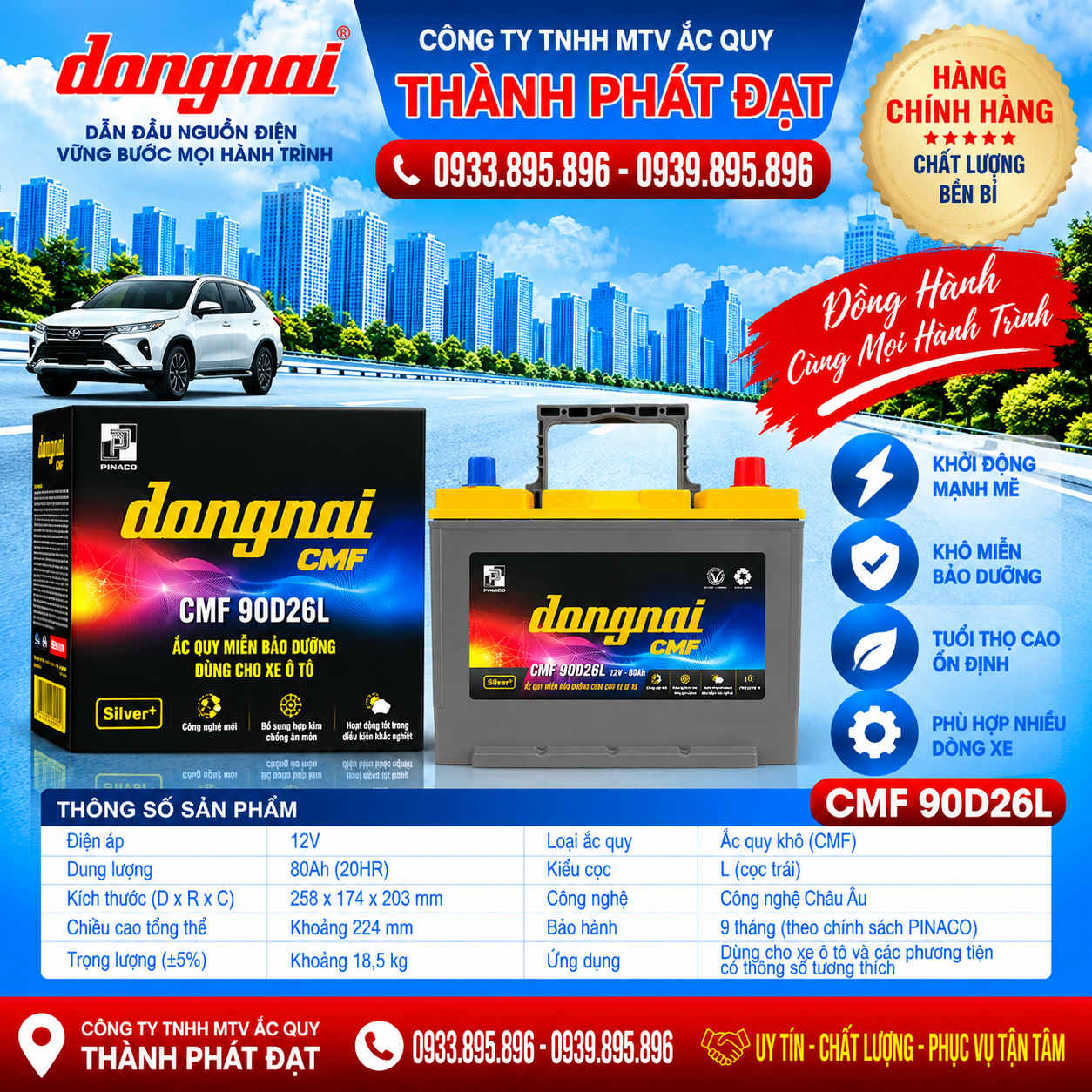 ắc quy đồng nai cmf 90d26l 80ah