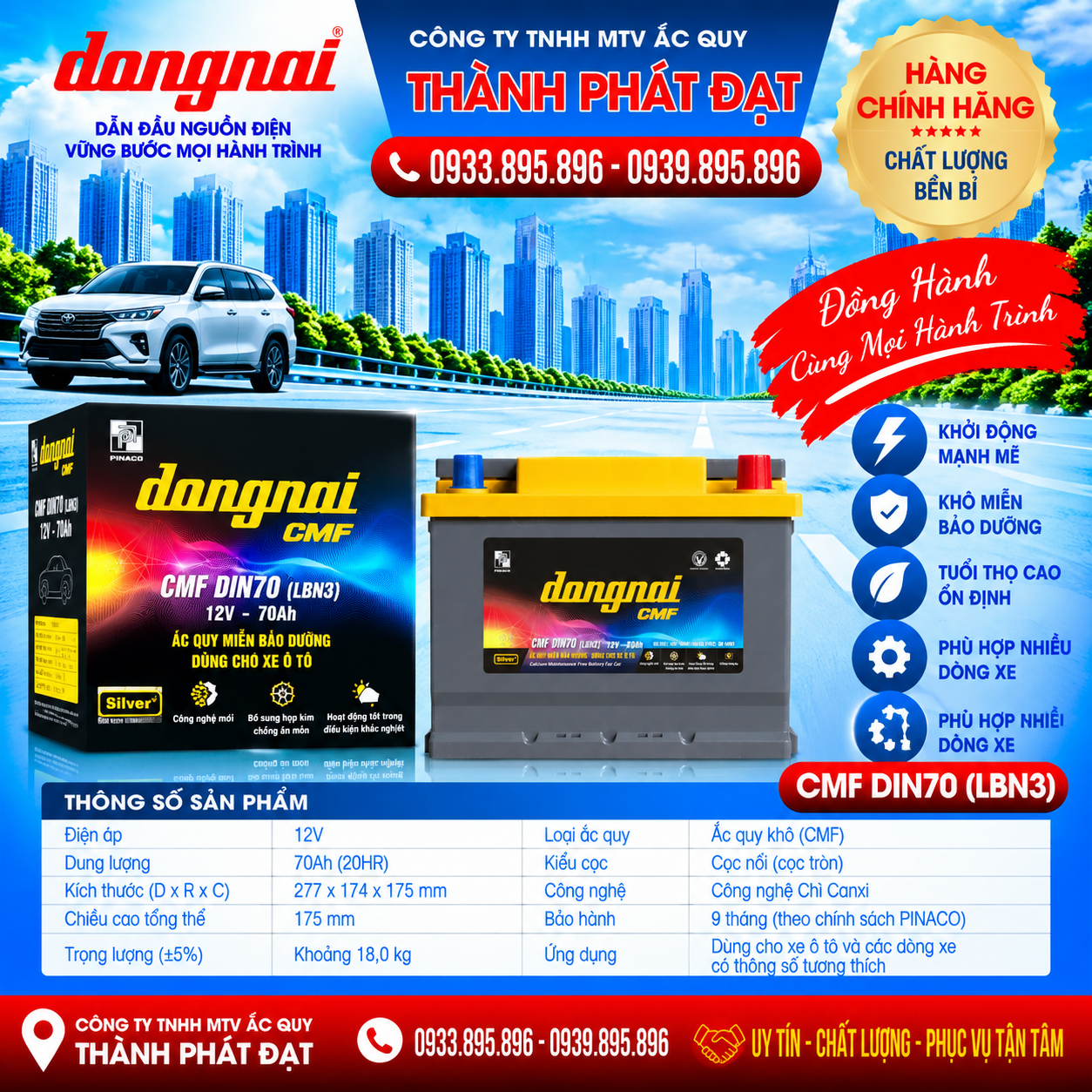 ắc quy đồng nai cmf din70 70ah