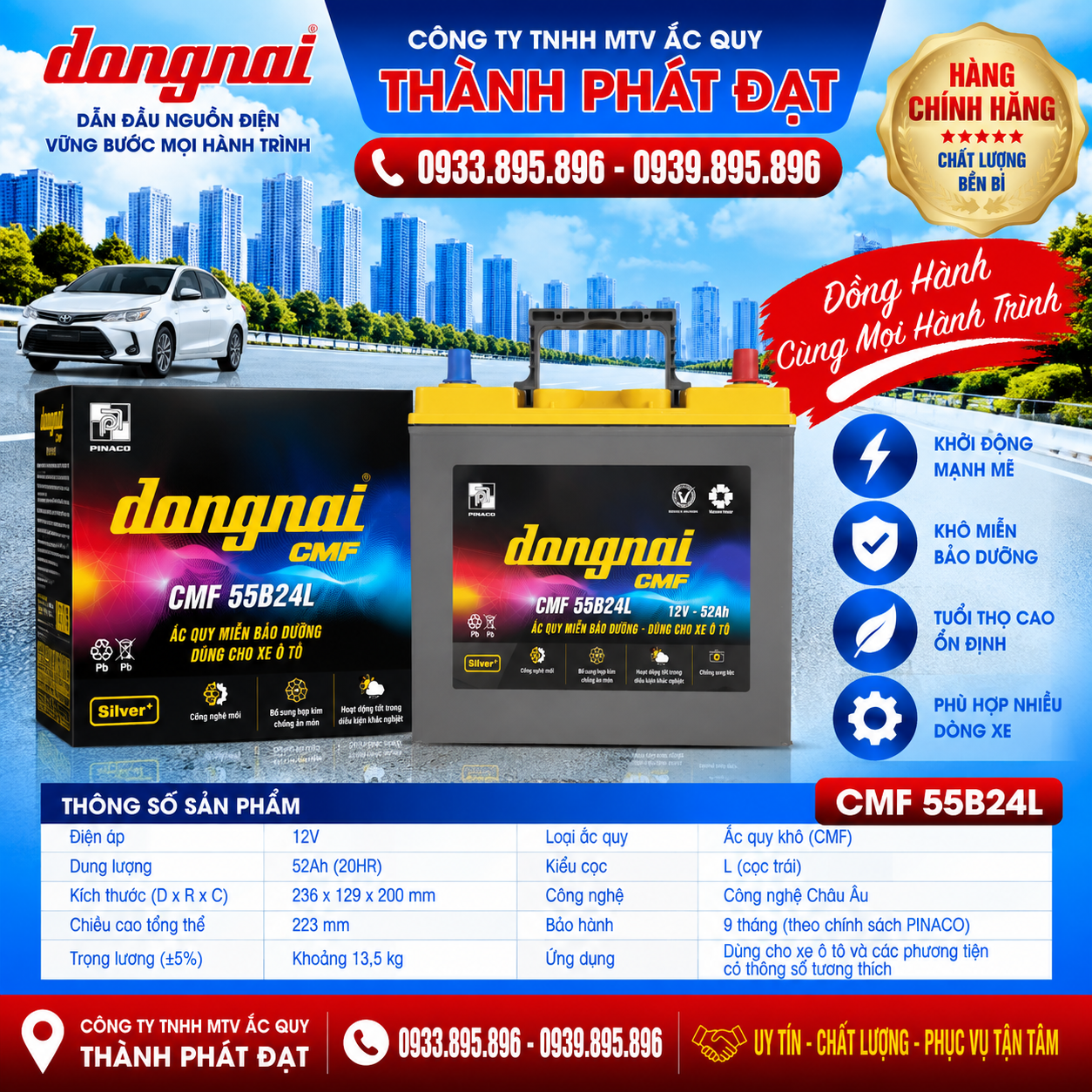 ắc quy đồng nai cmf 55b24l 52ah