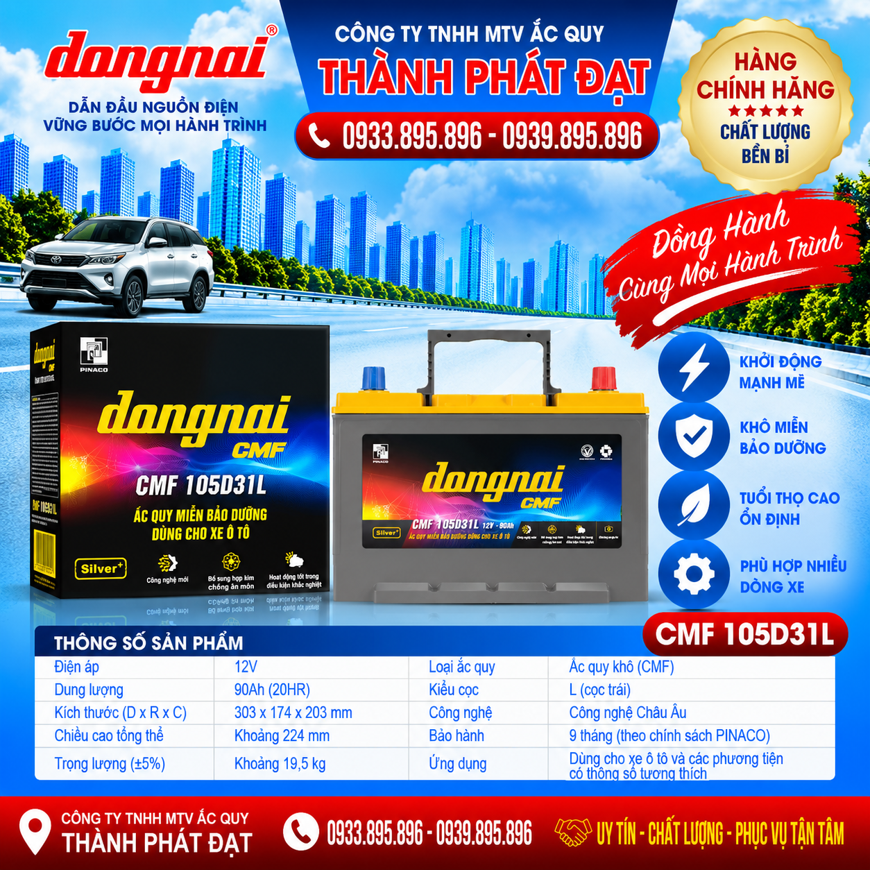 ắc quy đồng nai cmf 105d31l 90ah