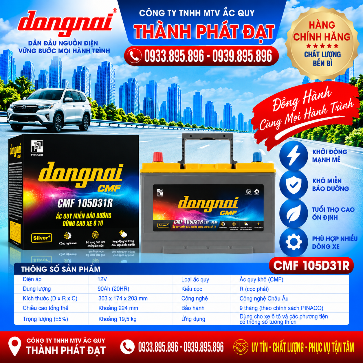ắc quy đồng nai cmf 105d31r 90ah