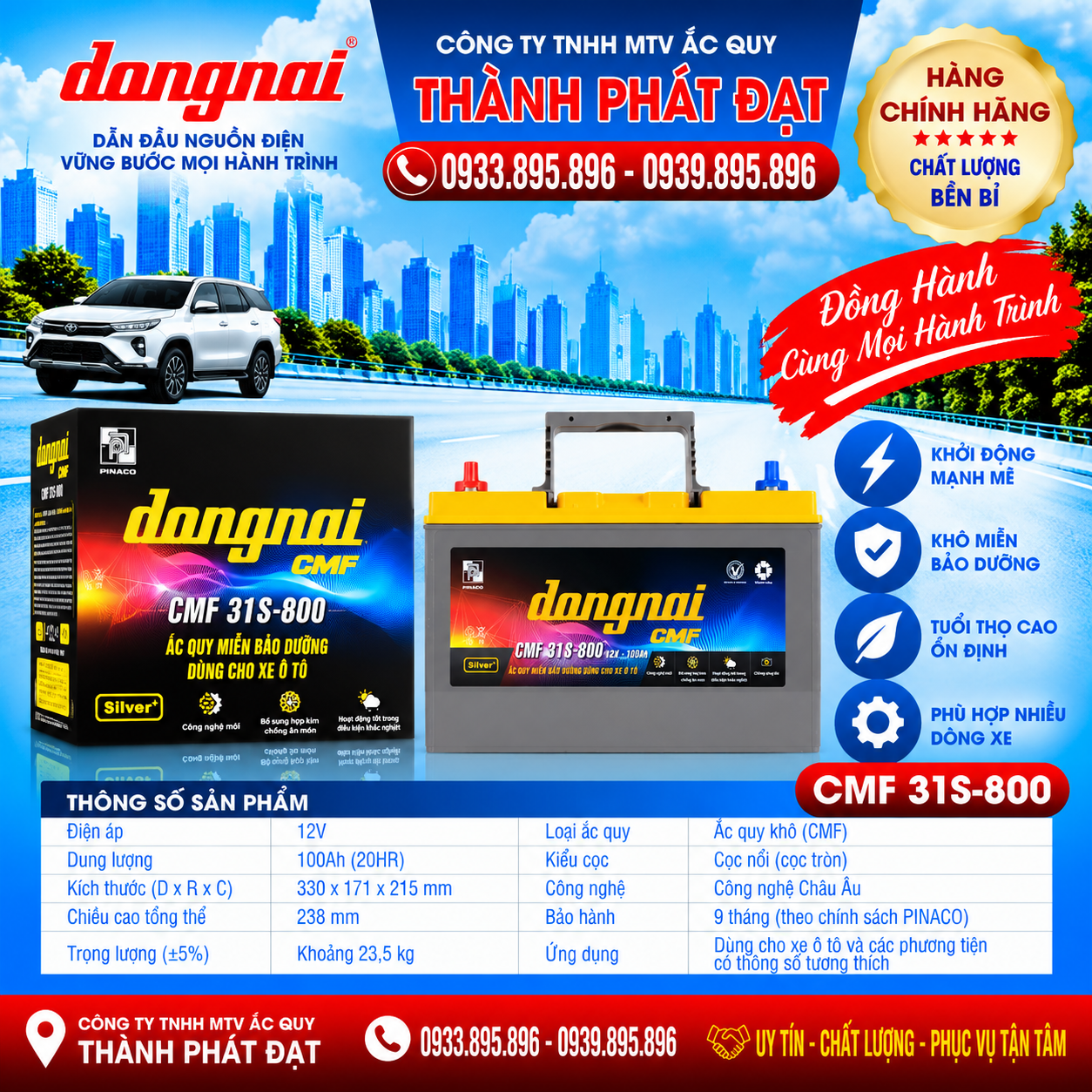 ắc quy đồng nai cmf 31s800 100ah