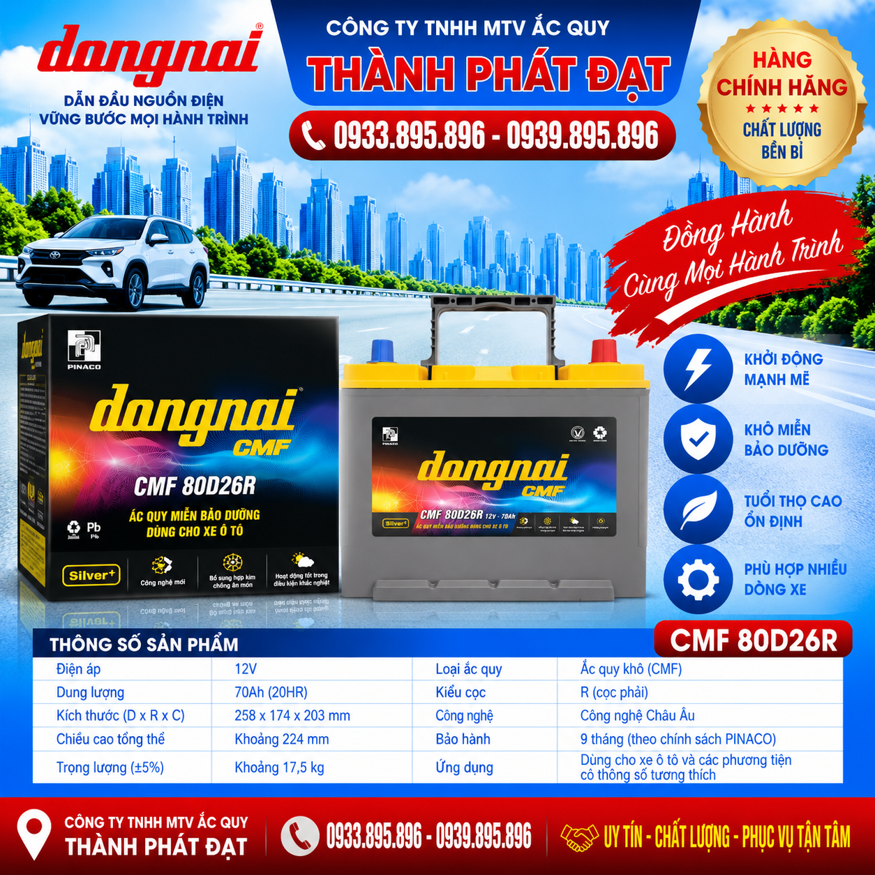 ắc quy đồng nai cmf 80d26r 70ah