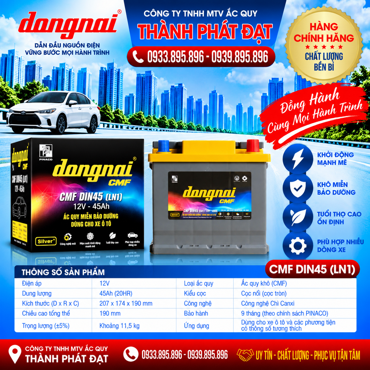 ắc quy đồng nai cmf din45 lbn 45ah