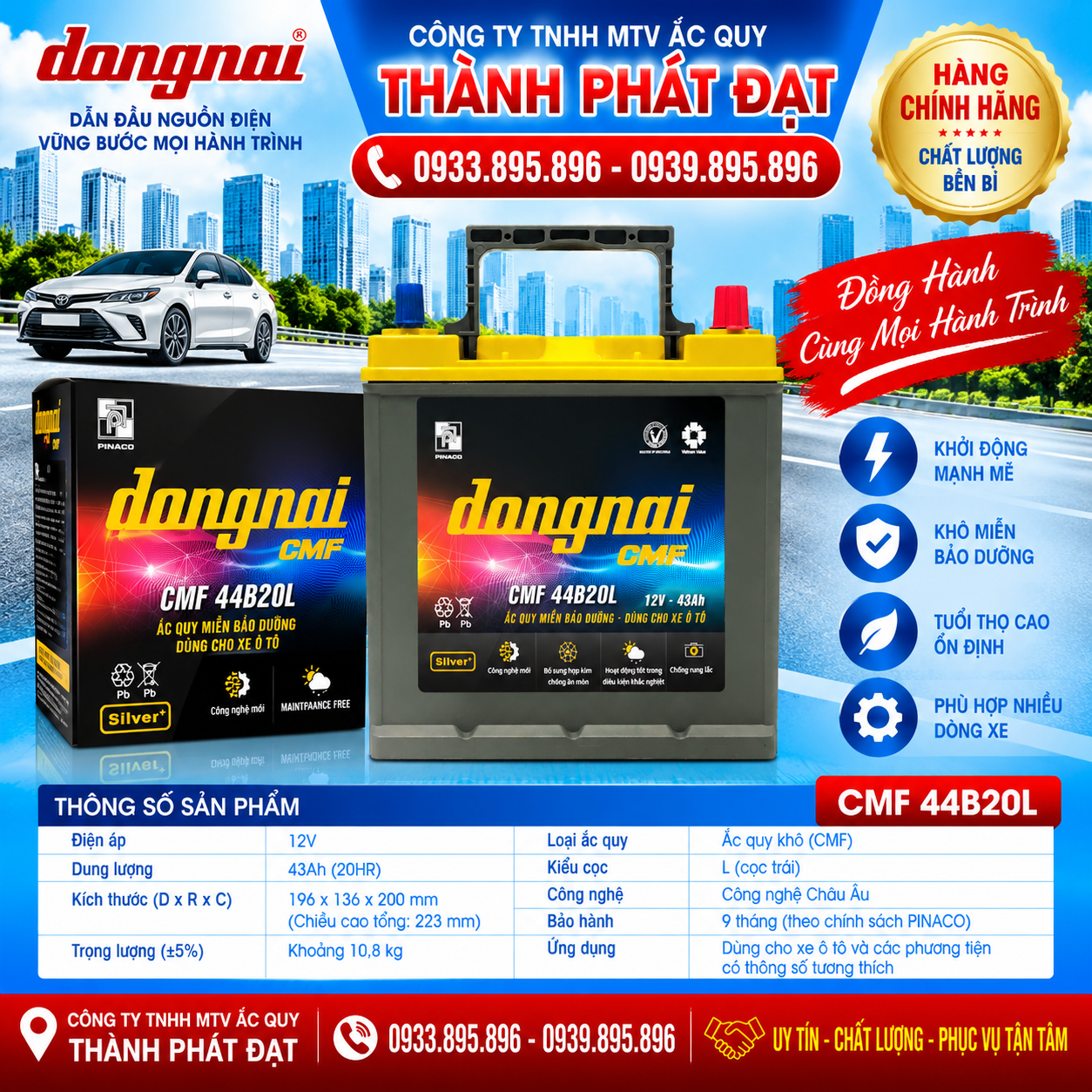 ắc quy đồng nai cmf 44b20l 43ah