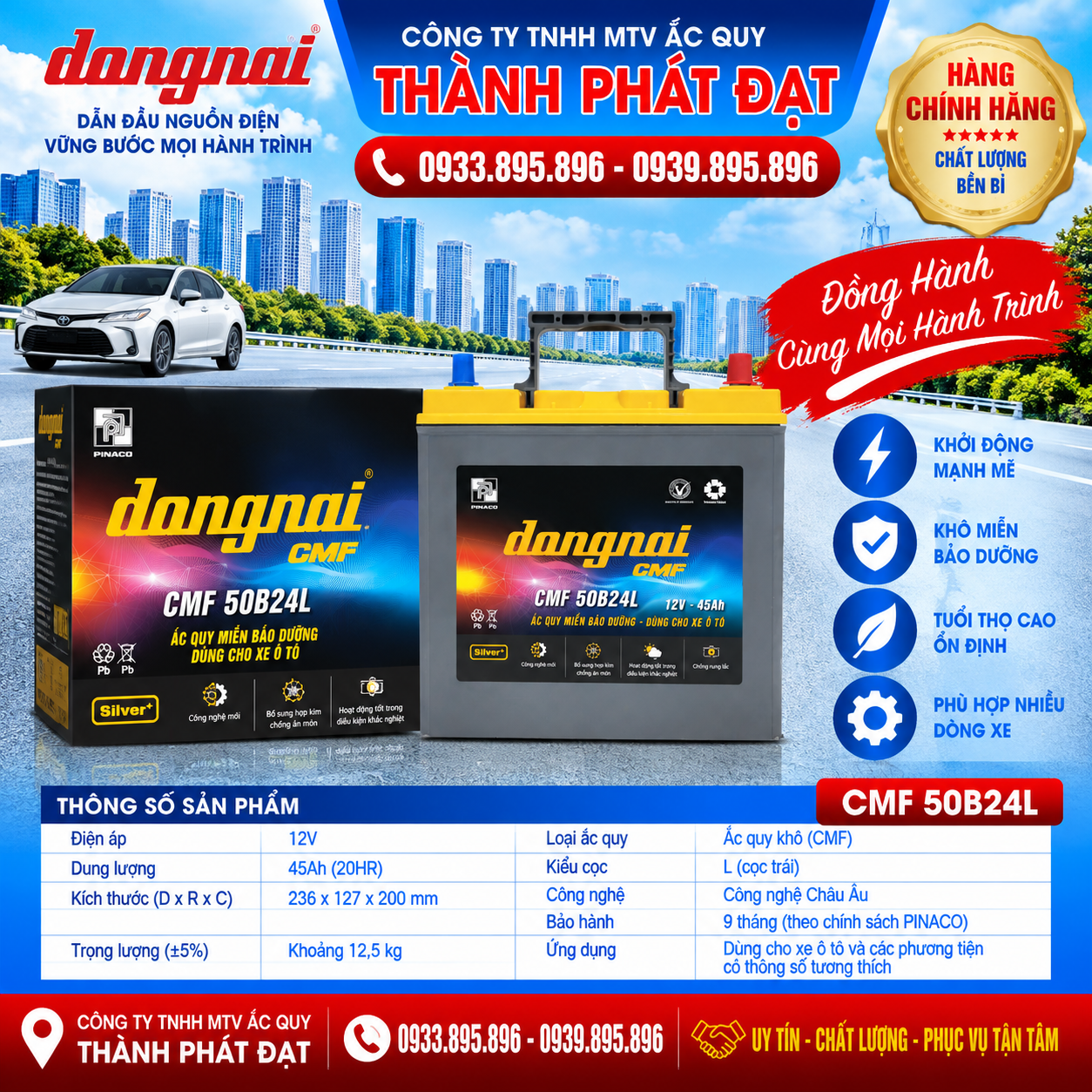 ắc quy đồng nai cmf 50b24l 45ah