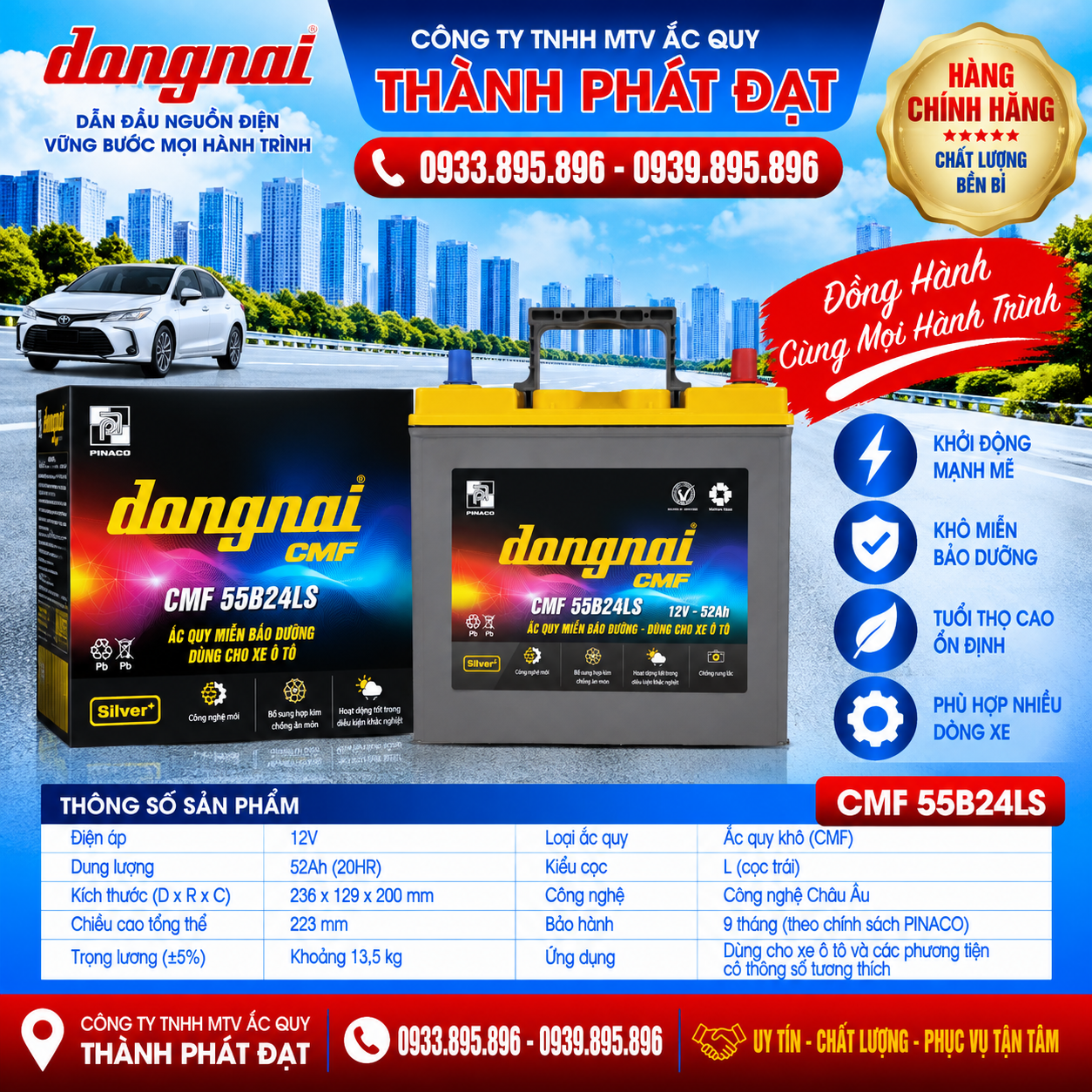 ắc quy đồng nai cmf 55b24ls 52ah