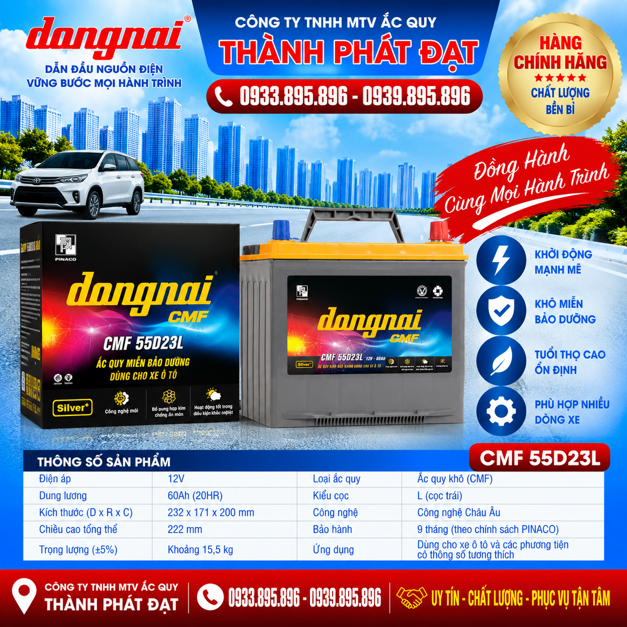 ắc quy đồng nai cmf 55d23l 60ah