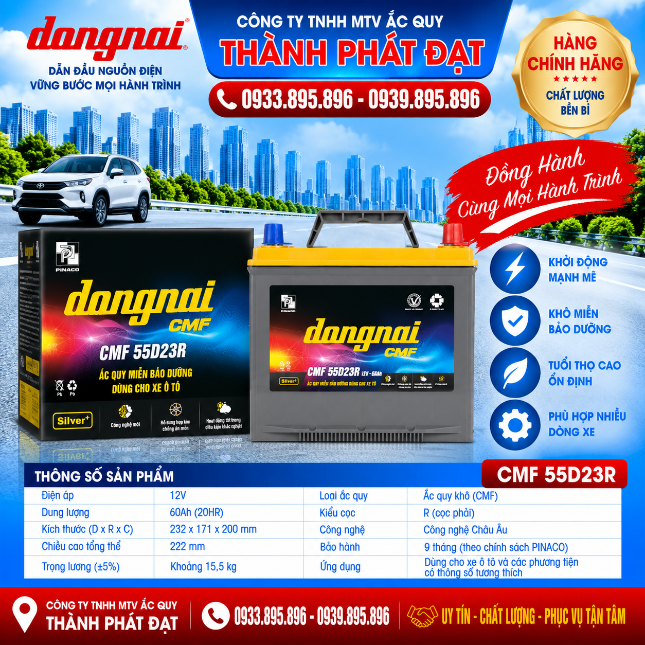 ắc quy đồng nai cmf 55d23r 60ah