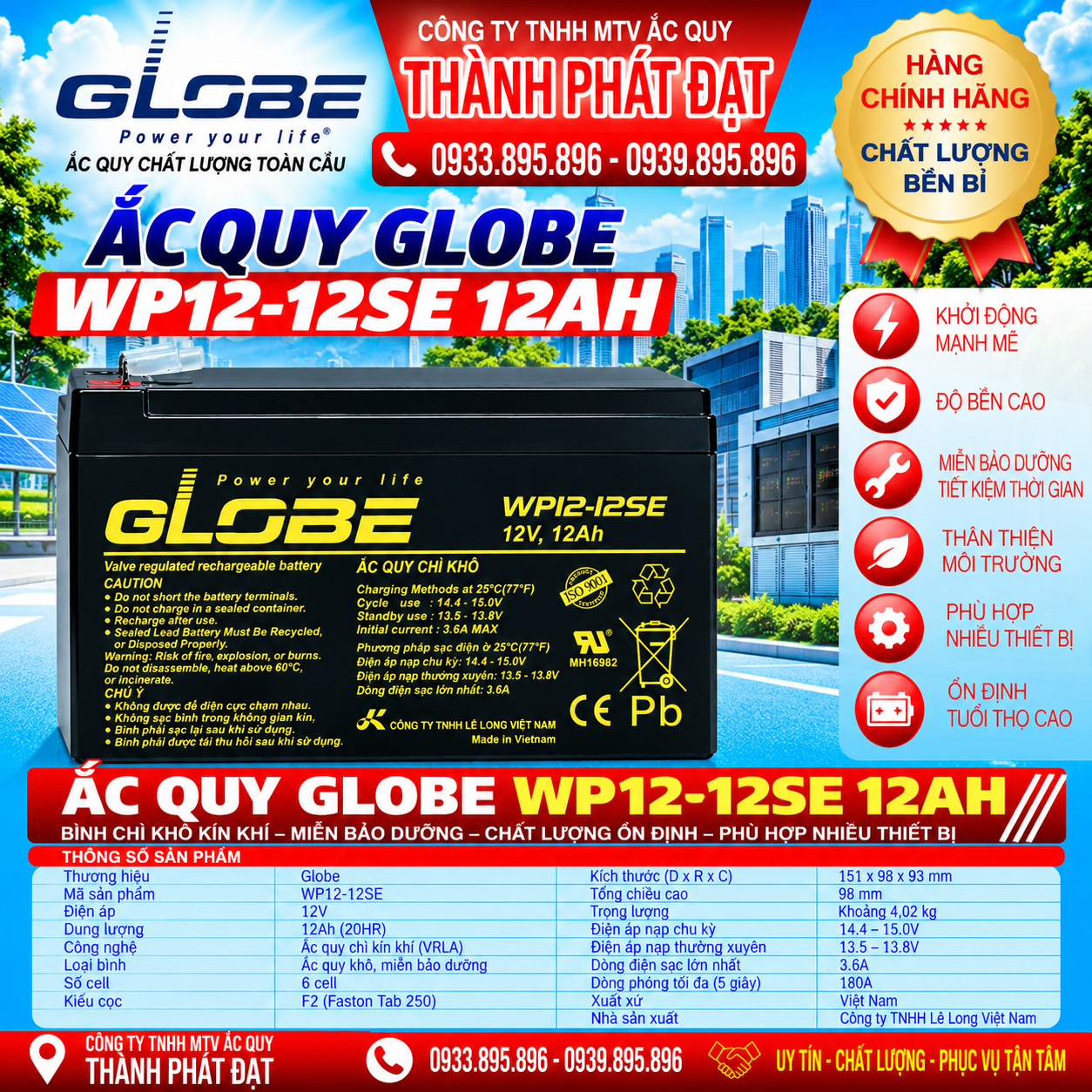 ắc quy globe wp12-12se 12ah
