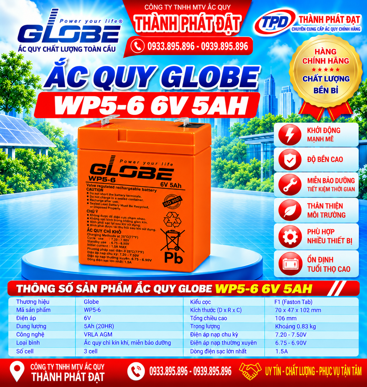 ắc quy globe wp5-6 6v 5ah