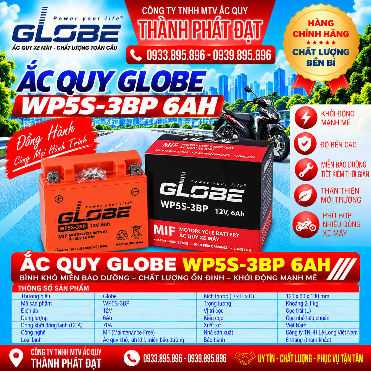 ắc quy globe wp5s-3bp 6ah