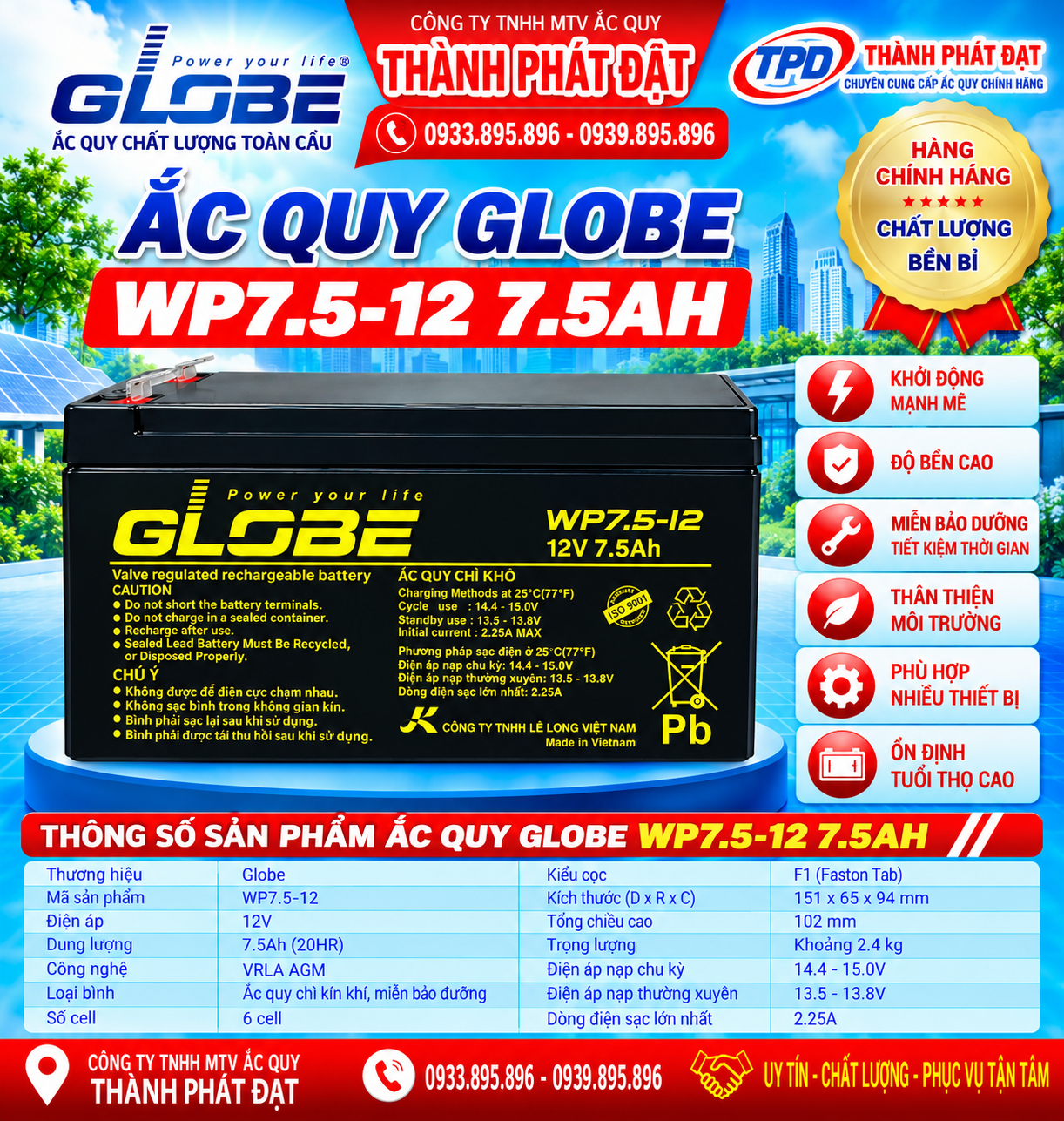 ắc quy globe wp7.5-12 7.5ah
