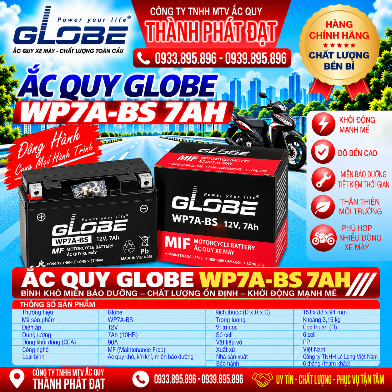 ắc quy globe wp7a-bs 7ah