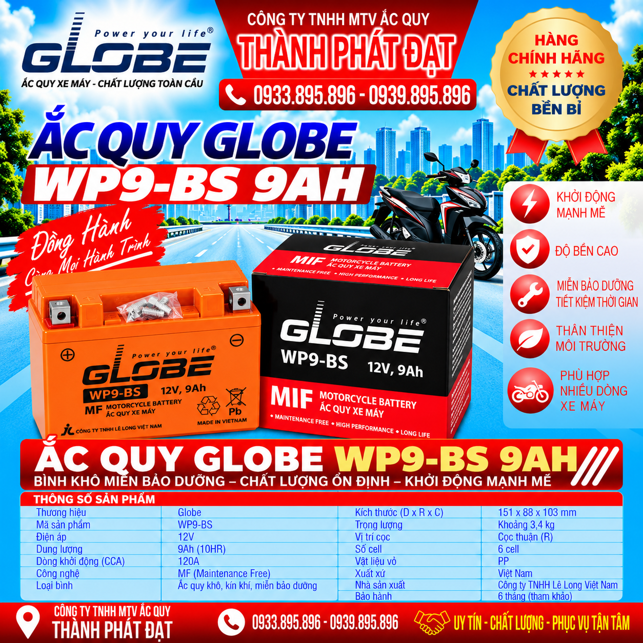 ắc quy globe wp9-bs 9ah