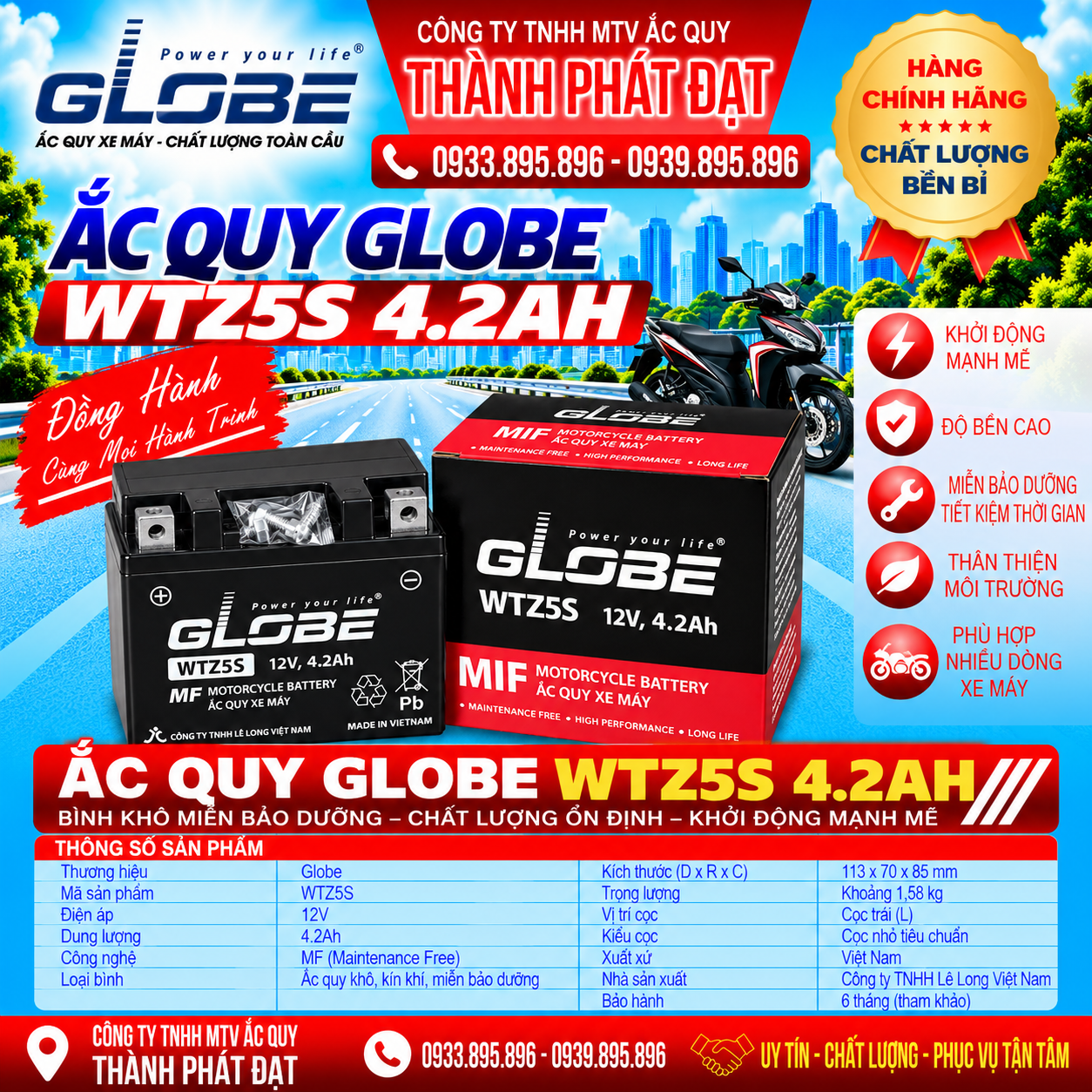 ắc quy globe wtz5s 4.2ah