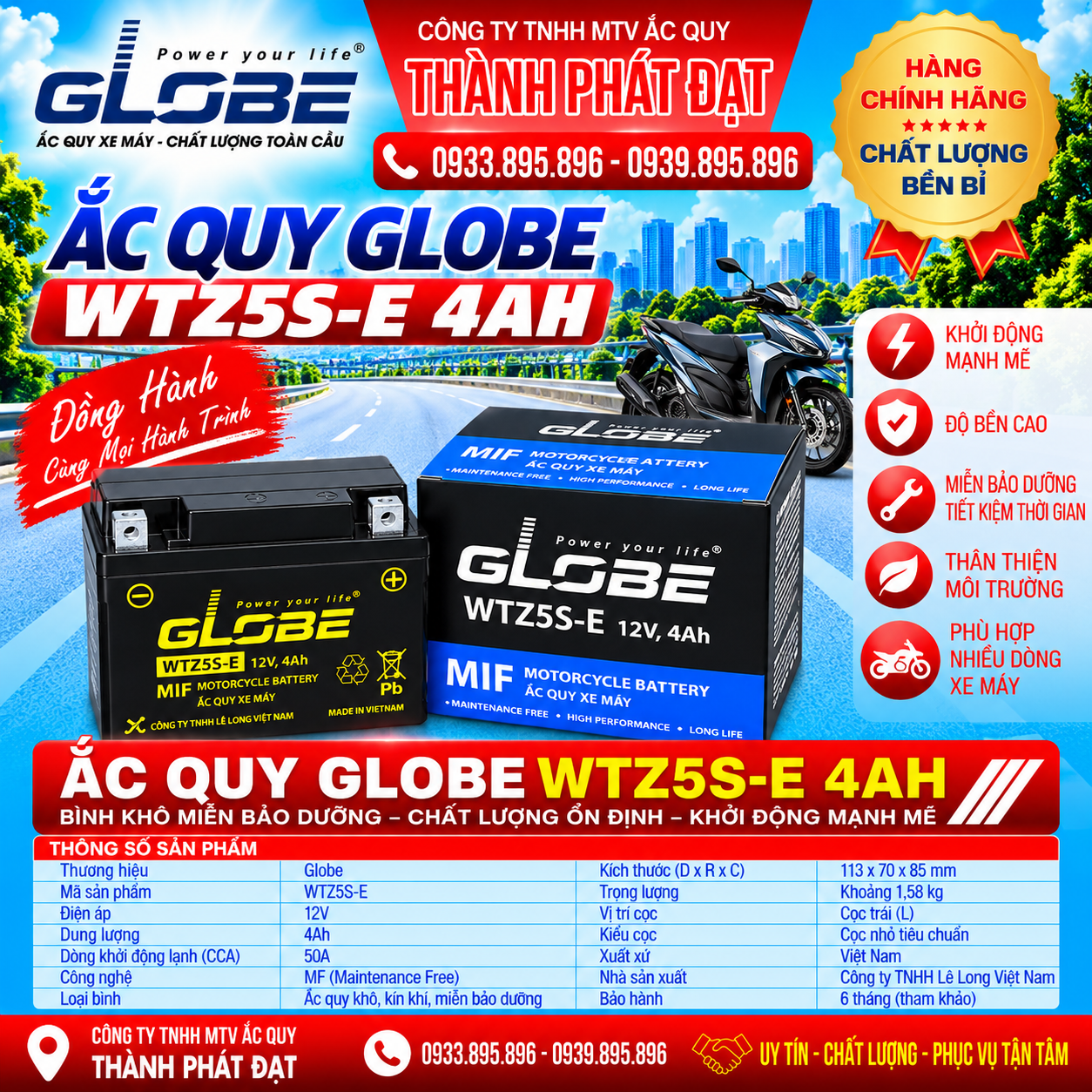 ắc quy globe wtz5s-e 4ah