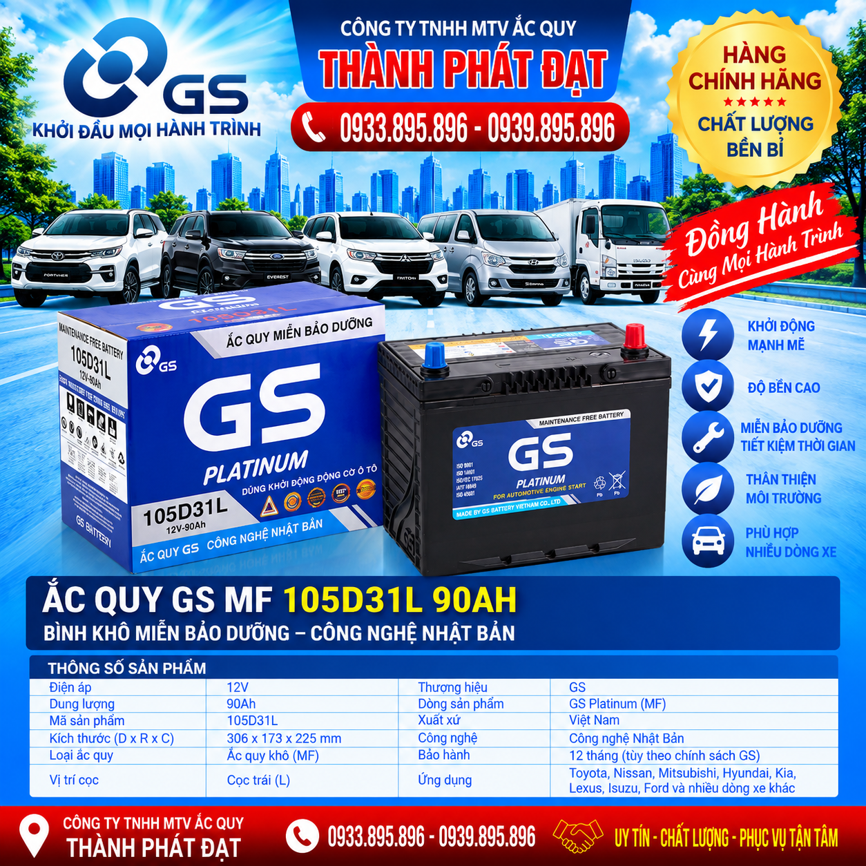 ắc quy gs mf 105d31l 90ah