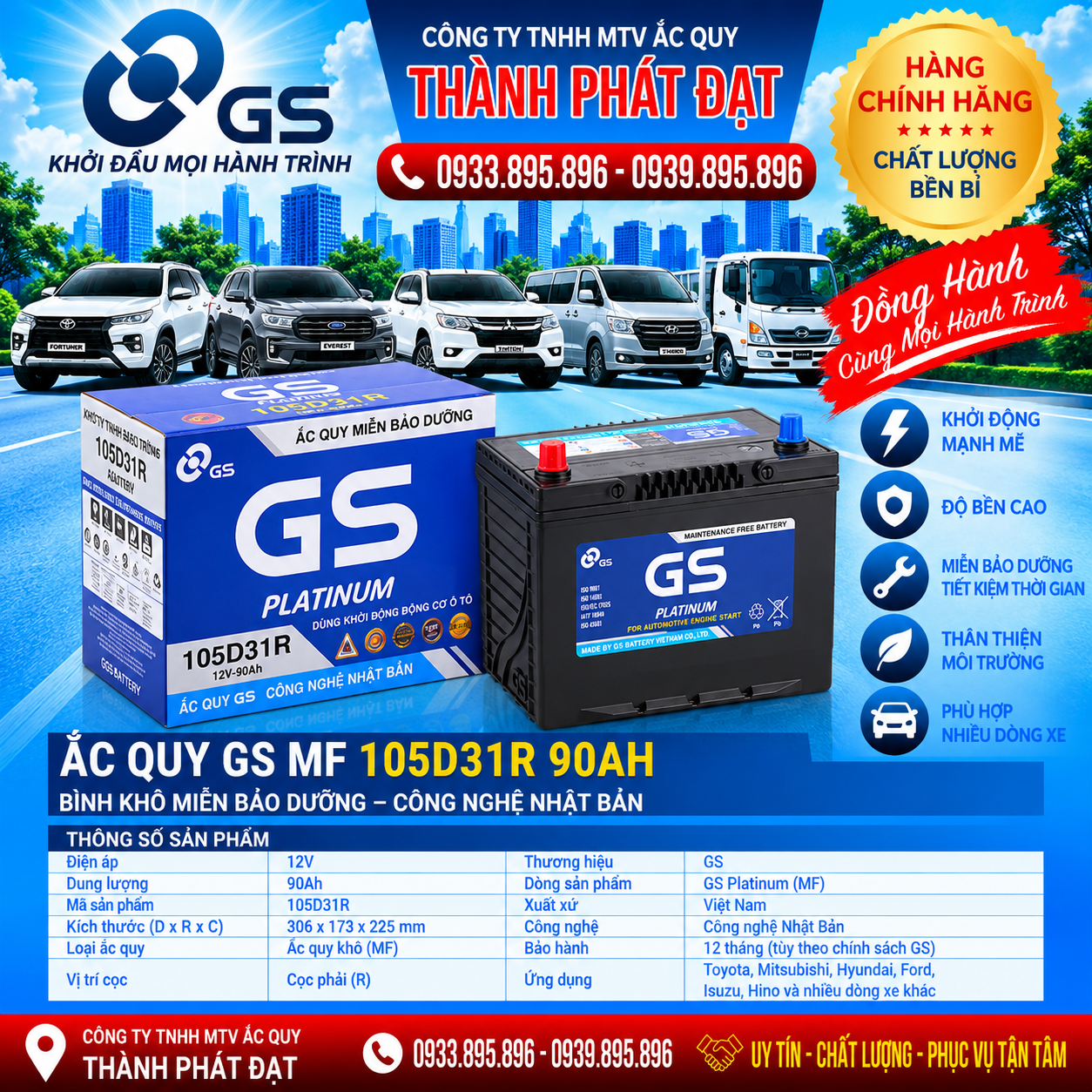 ắc quy gs mf 105d31r 90ah
