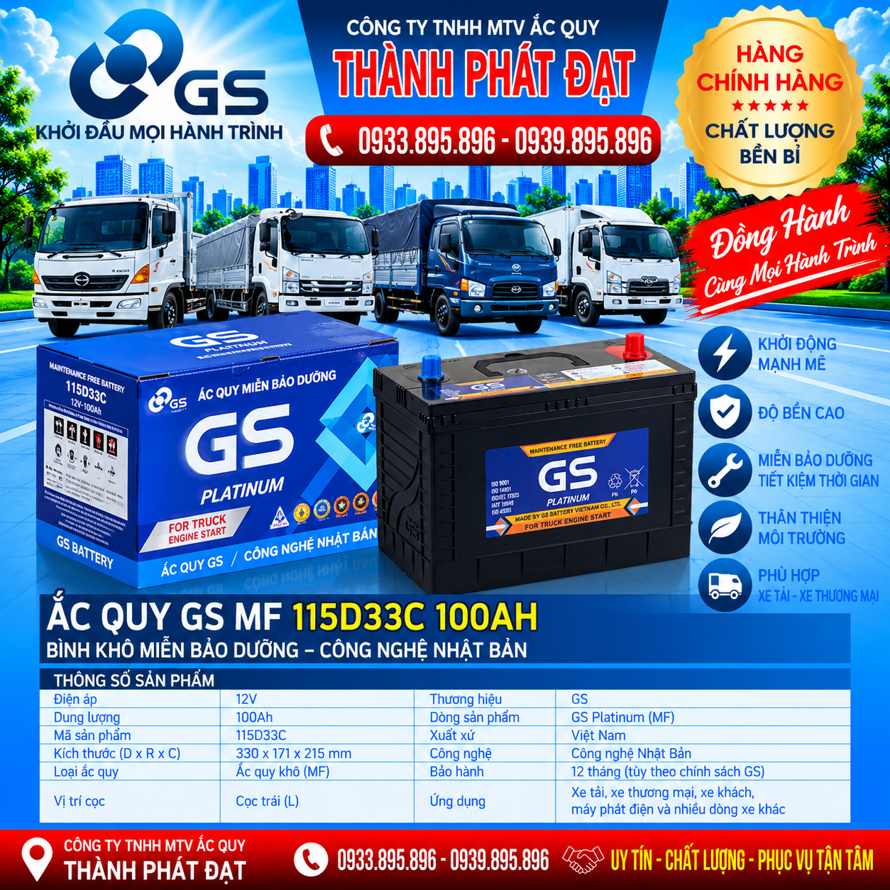 ắc quy gs mf 115d33c 100ah