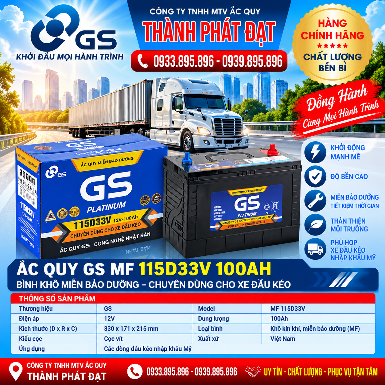 ắc quy gs mf 115d33v 100ah