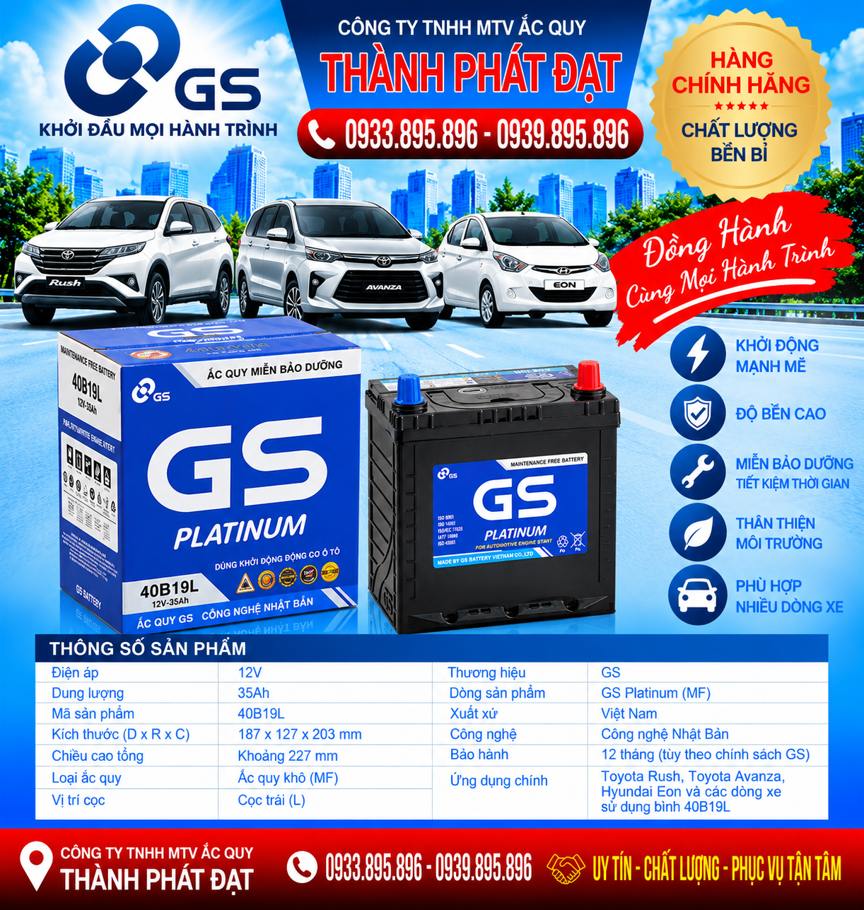 ắc quy gs mf 40b19l 35ah