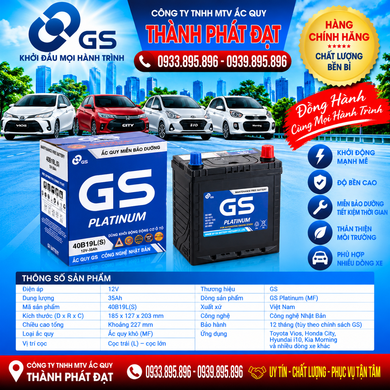 ắc quy gs mf 40b19ls 35ah