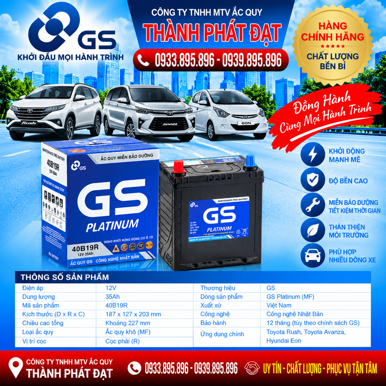 ắc quy gs mf 40b19r 35ah