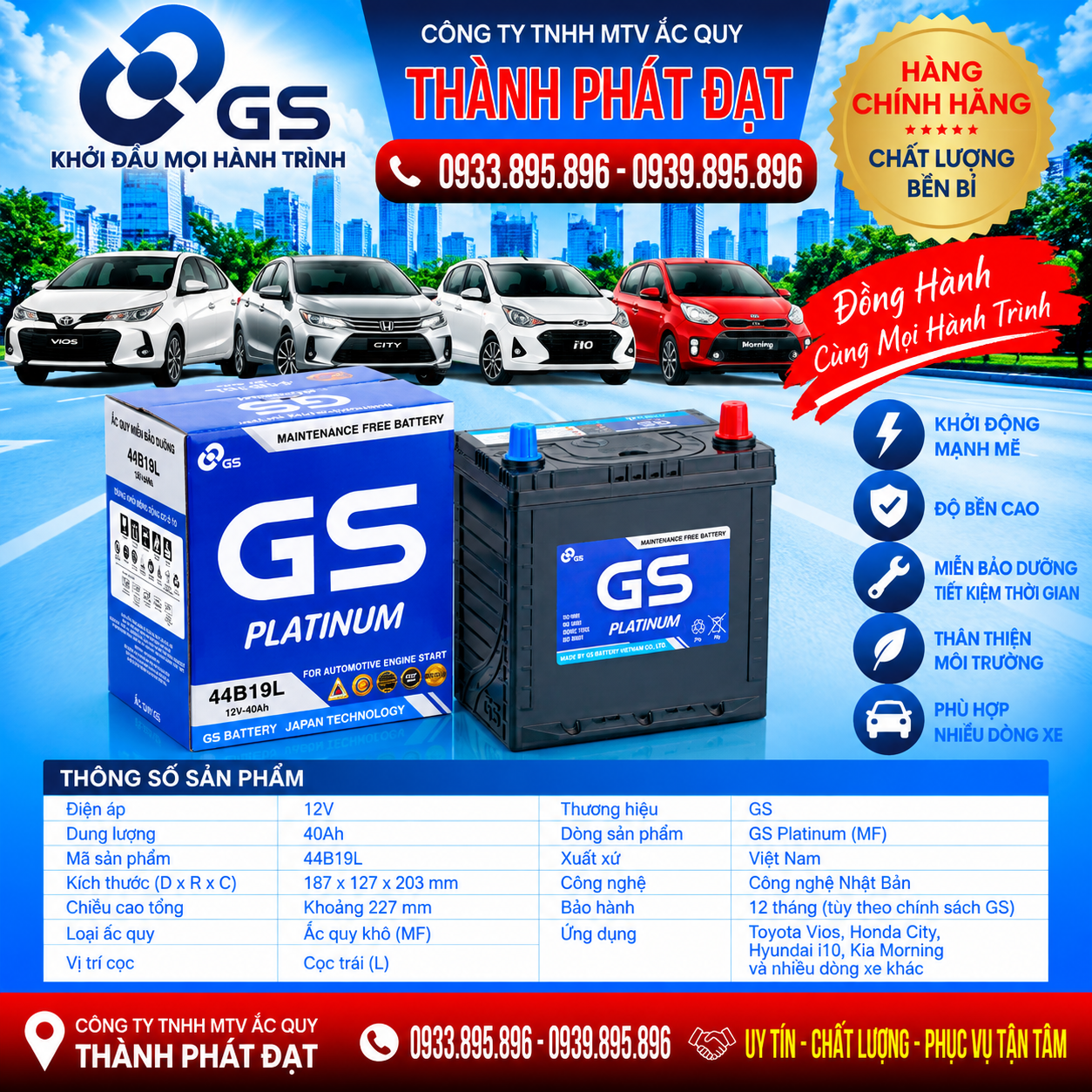 ắc quy gs mf 44b19l 40ah