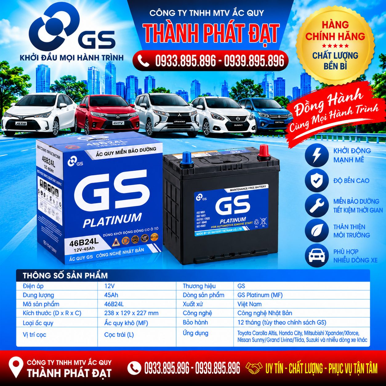 ắc quy gs mf 46b24l 45ah