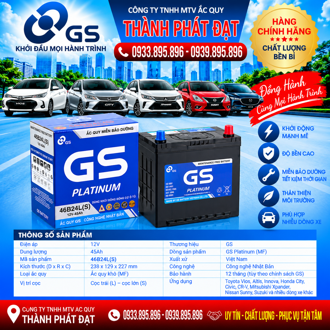 ắc quy gs mf 46b24ls 45ah