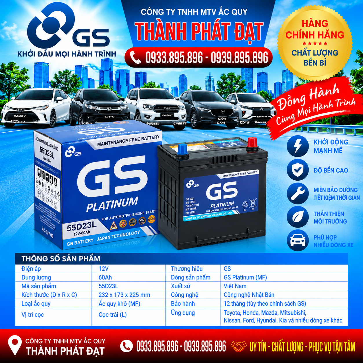 ắc quy gs mf 55d23l 60ah