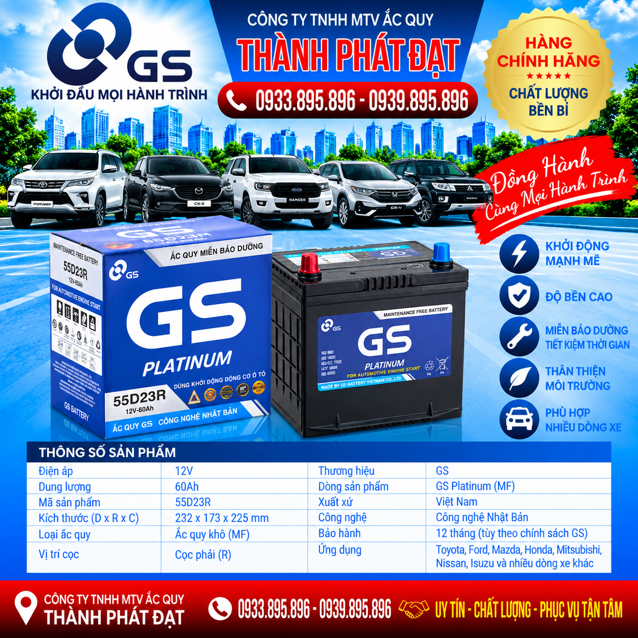 ắc quy gs mf 55d23r 60ah