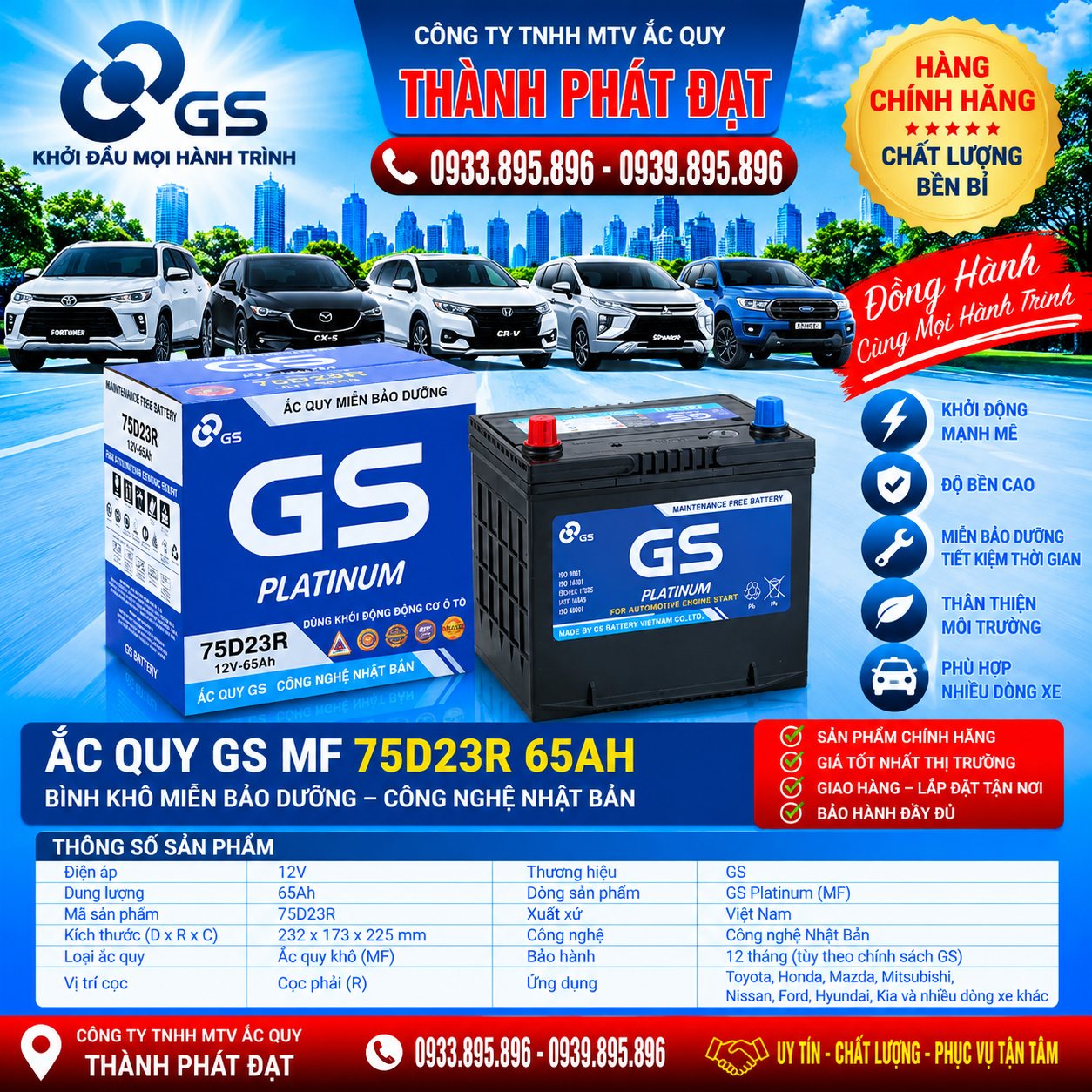 ắc quy gs mf 75d23r 65ah
