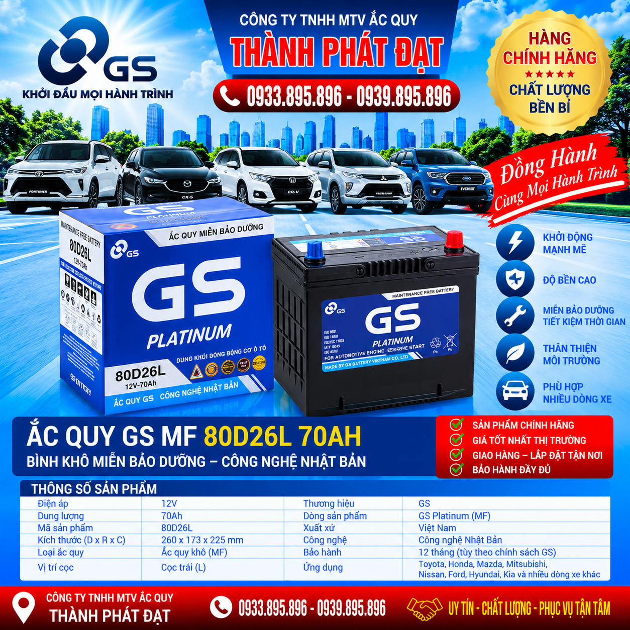 ắc quy gs mf 80d26l 70ah
