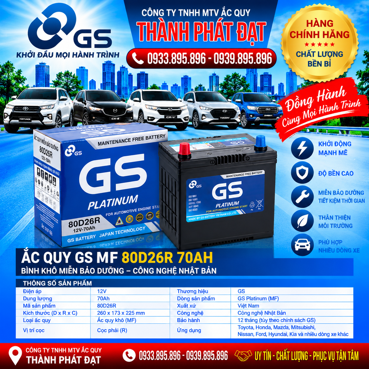 ắc quy gs mf 80d26r 70ah