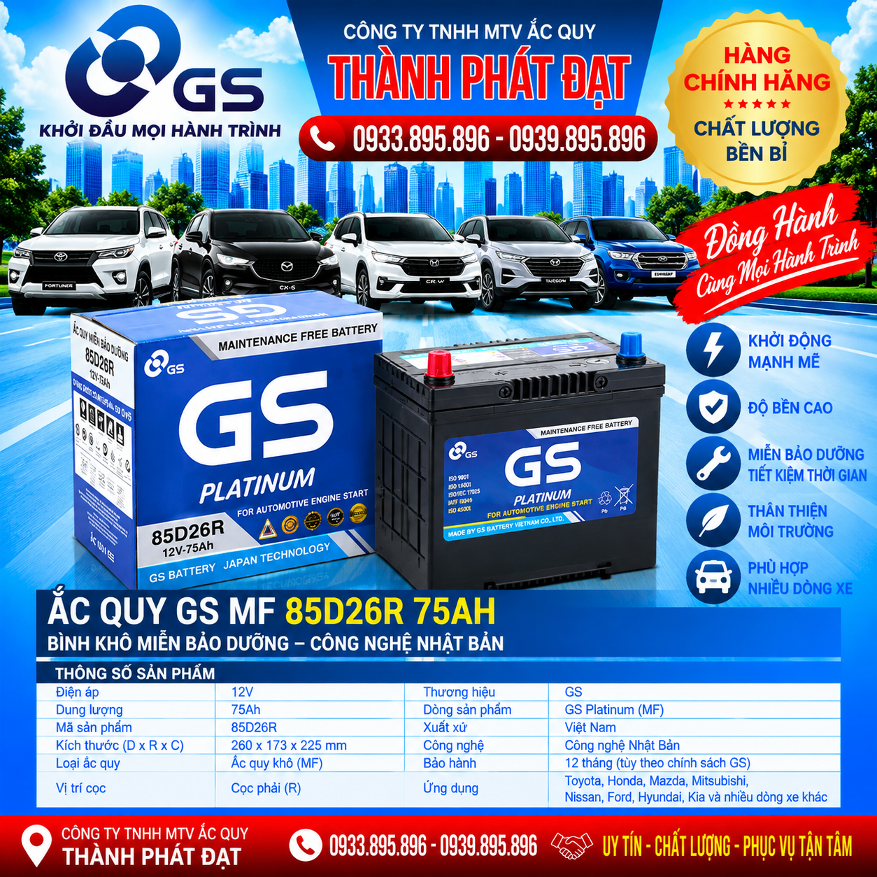 ắc quy gs mf 85d26r 75ah
