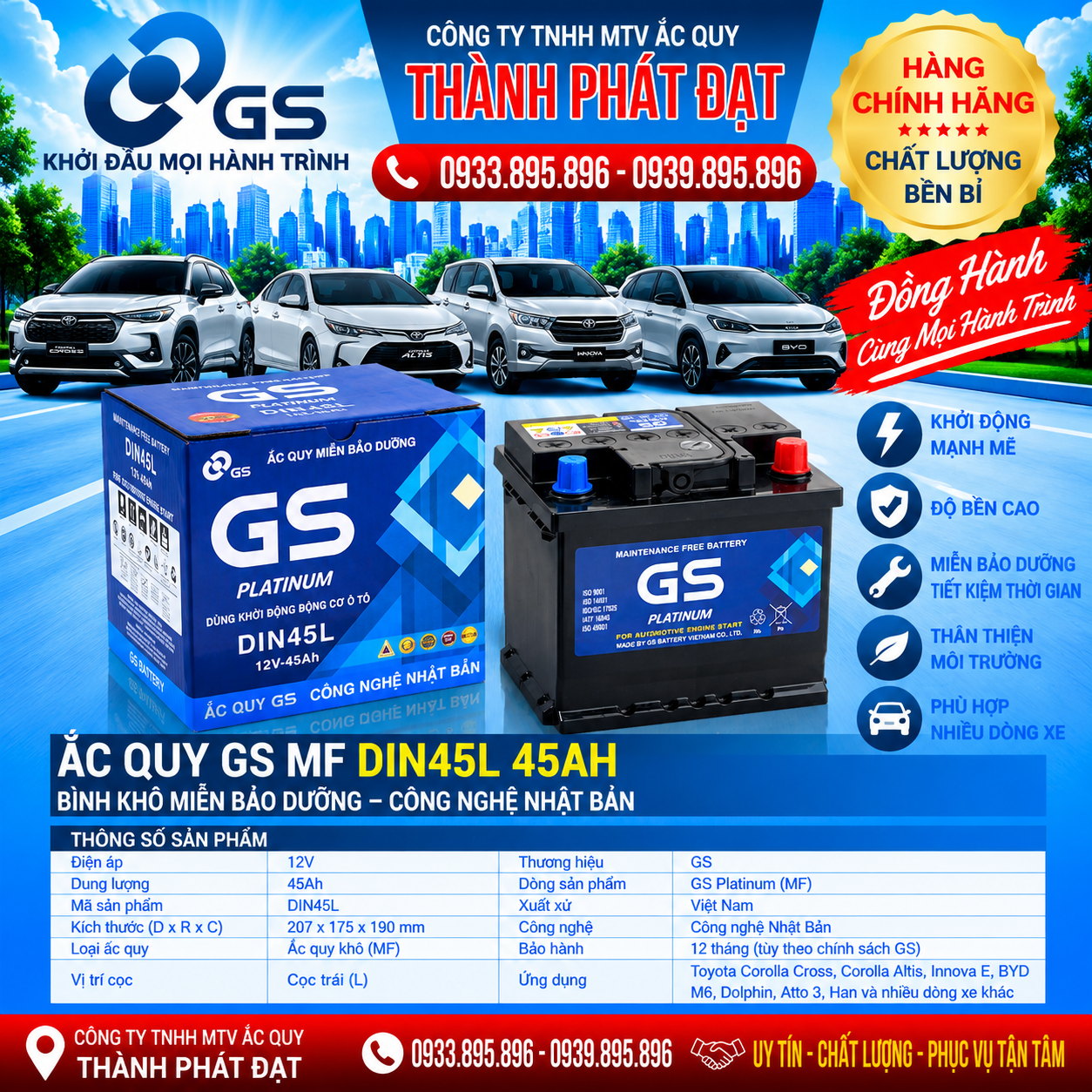 ắc quy gs mf din45l 45ah