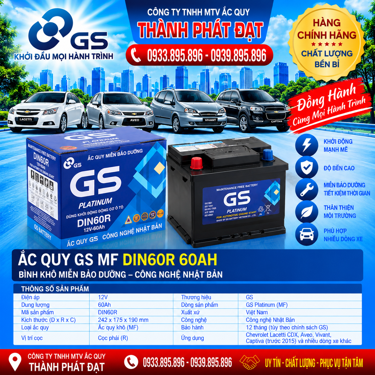 ắc quy gs mf din60r 60ah