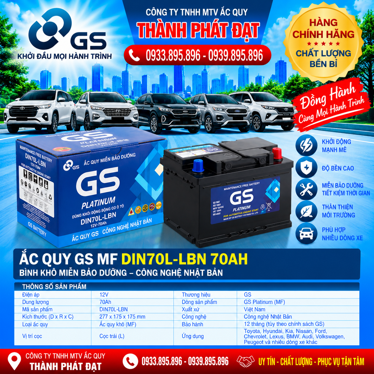 ắc quy gs mf din70l-lbn 70ah