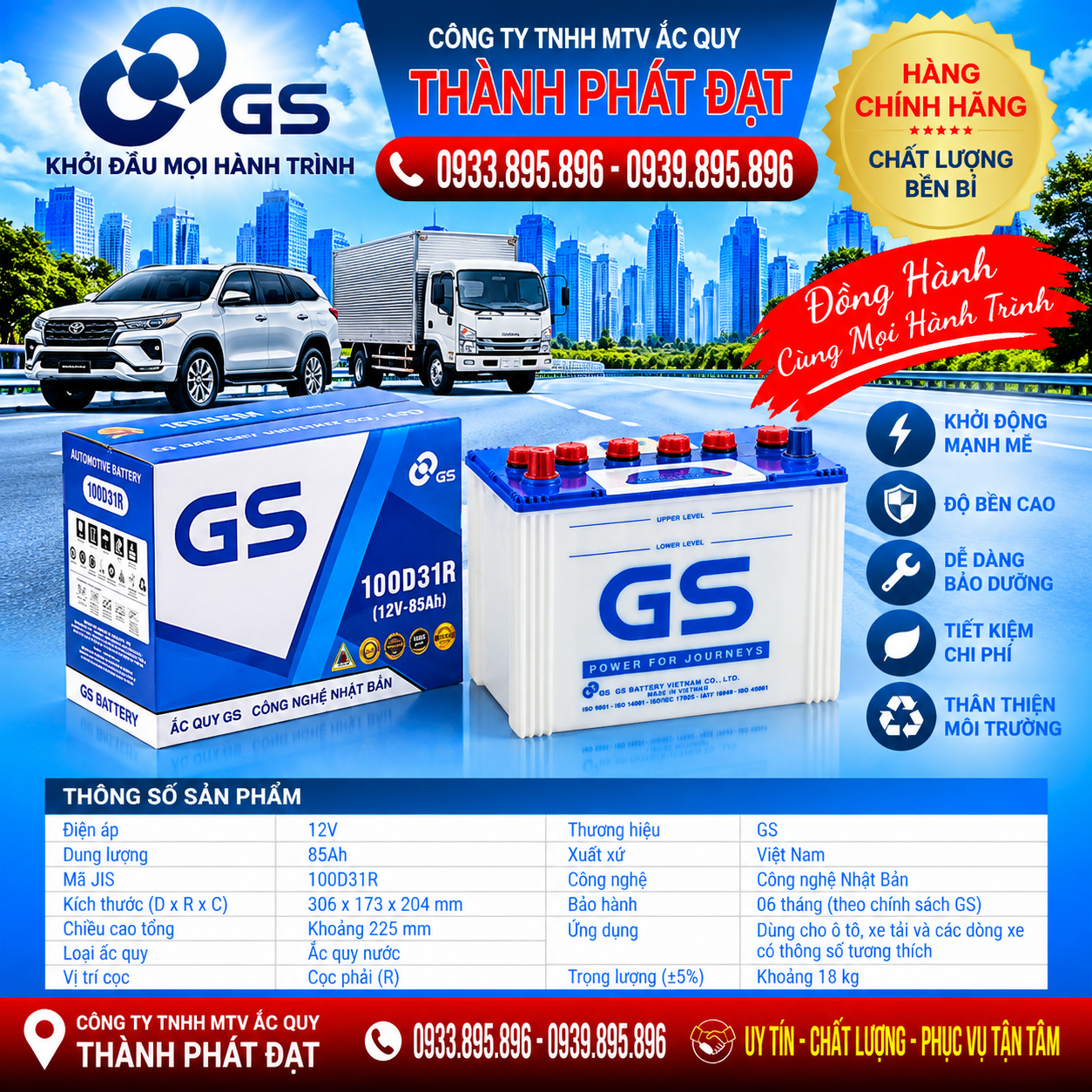 ắc quy gs 100d31r 85ah