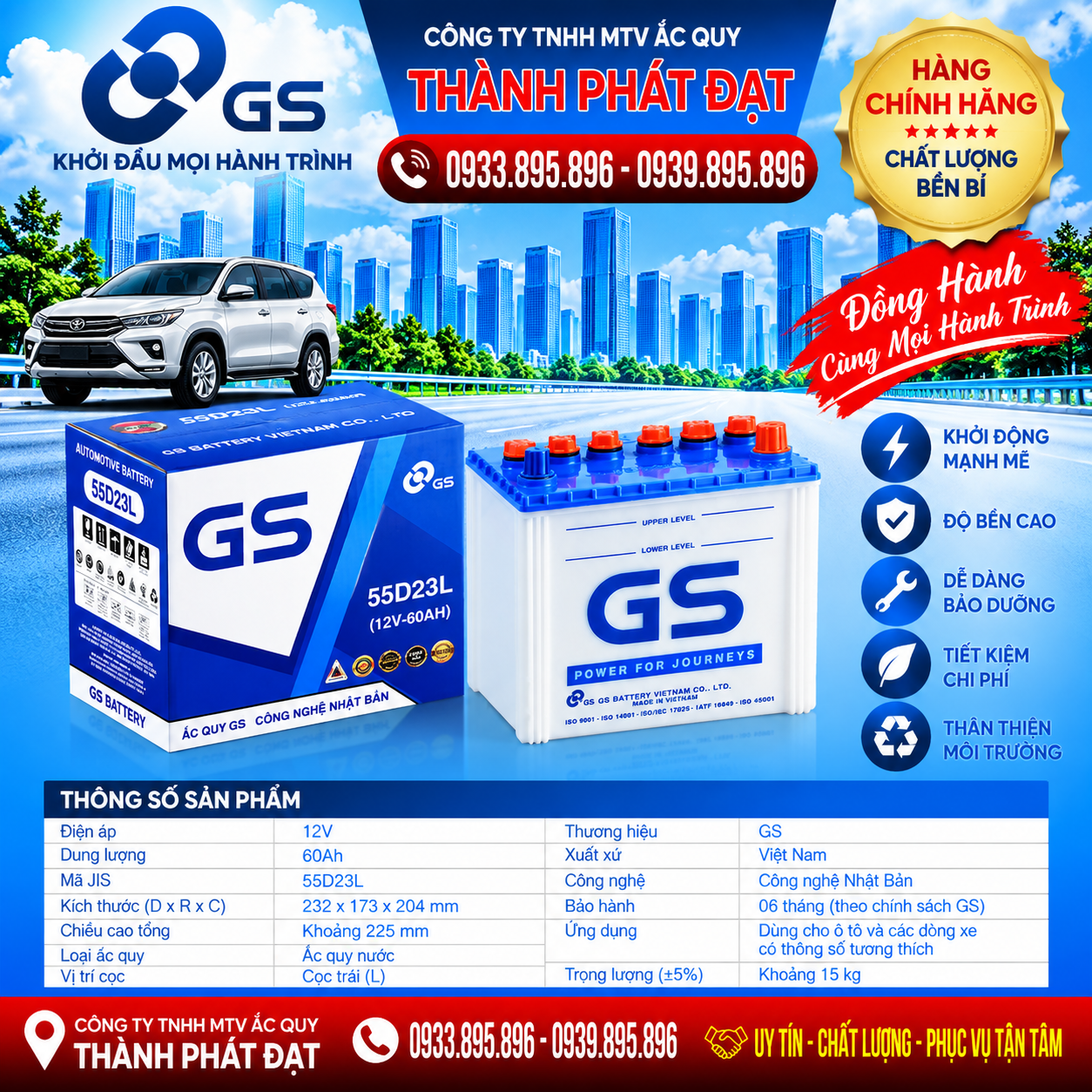 ắc quy gs 55d23l 60ah