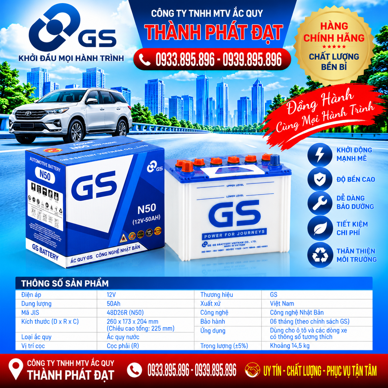 ắc quy gs n50 50ah