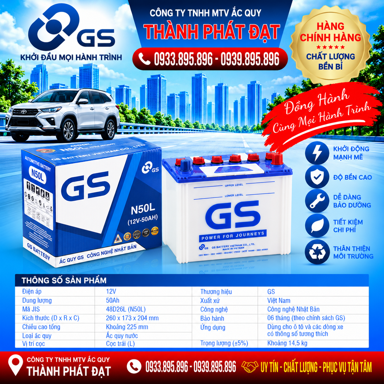 ắc quy gs n50l 50ah
