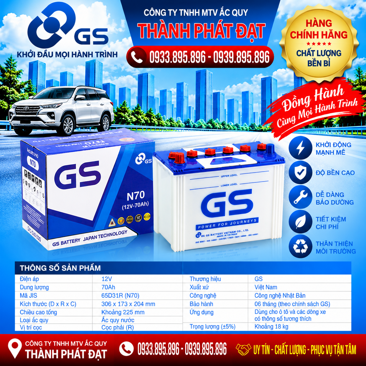 ắc quy gs n70 70ah
