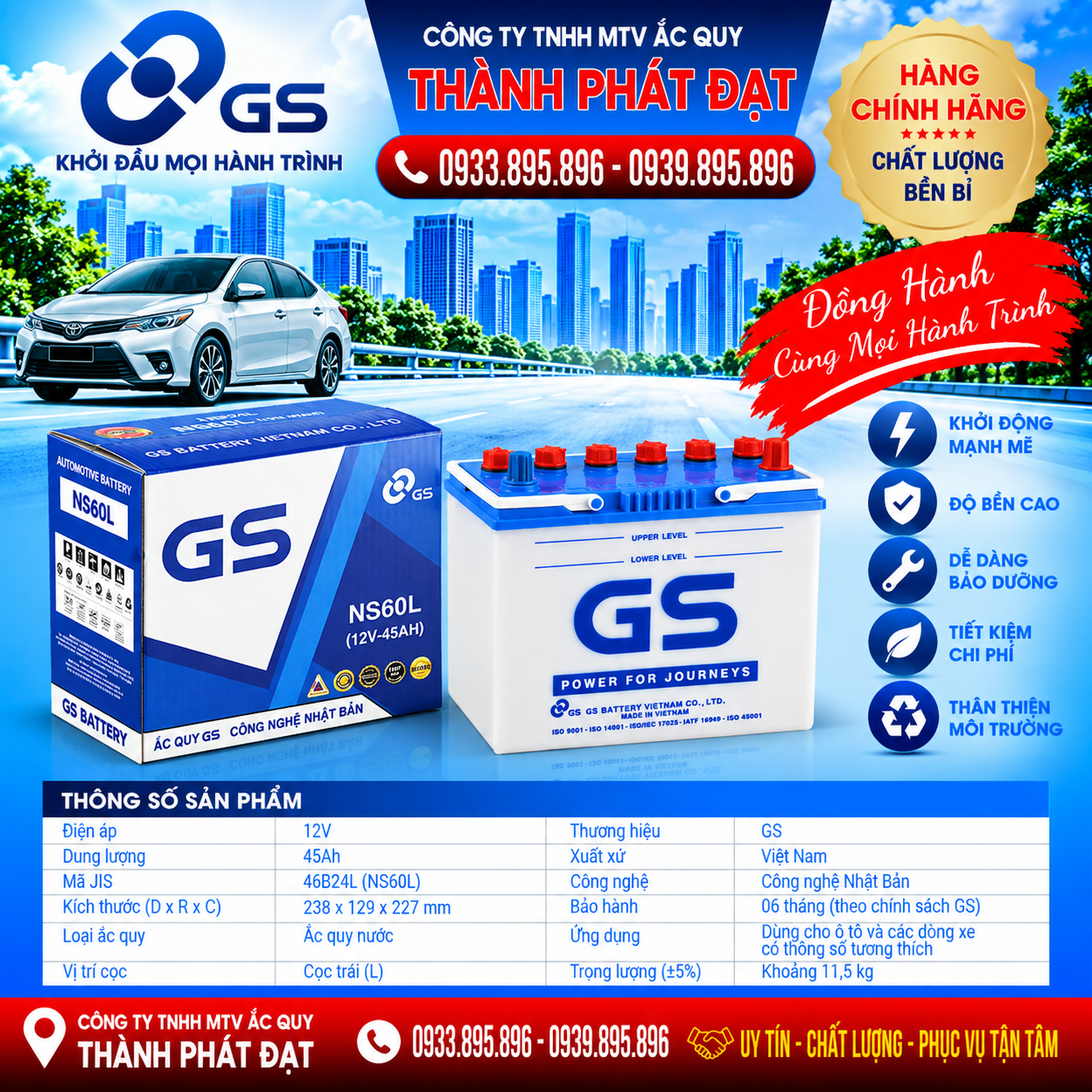 ắc quy gs ns60l 45ah