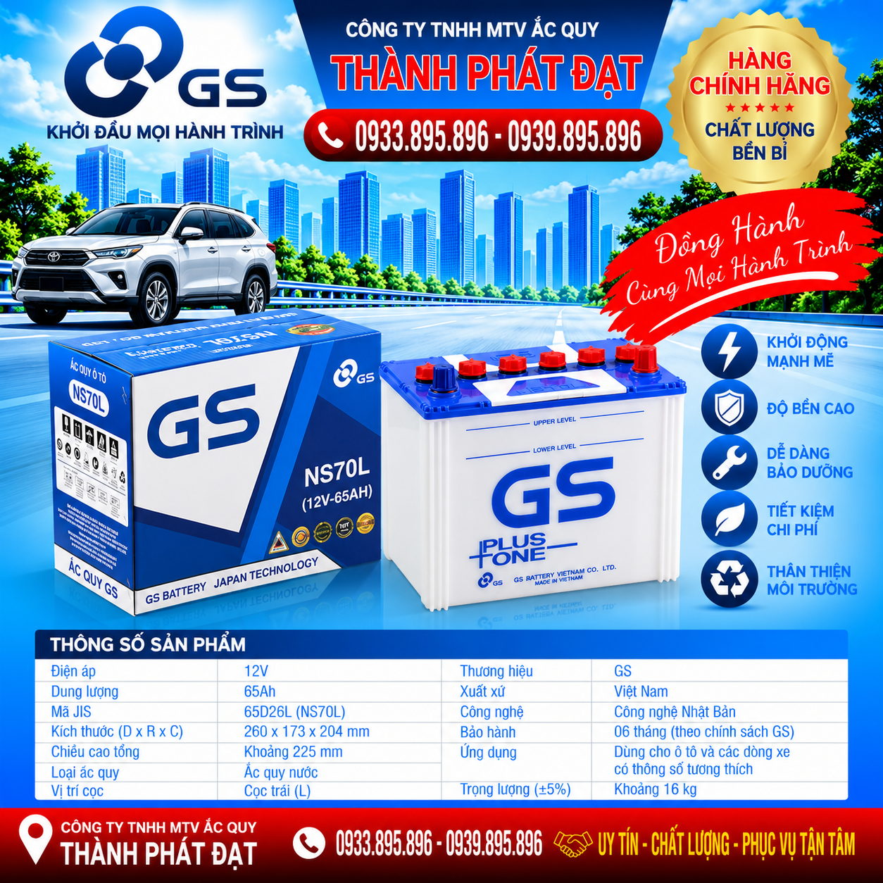 ắc quy gs ns70l 65ah