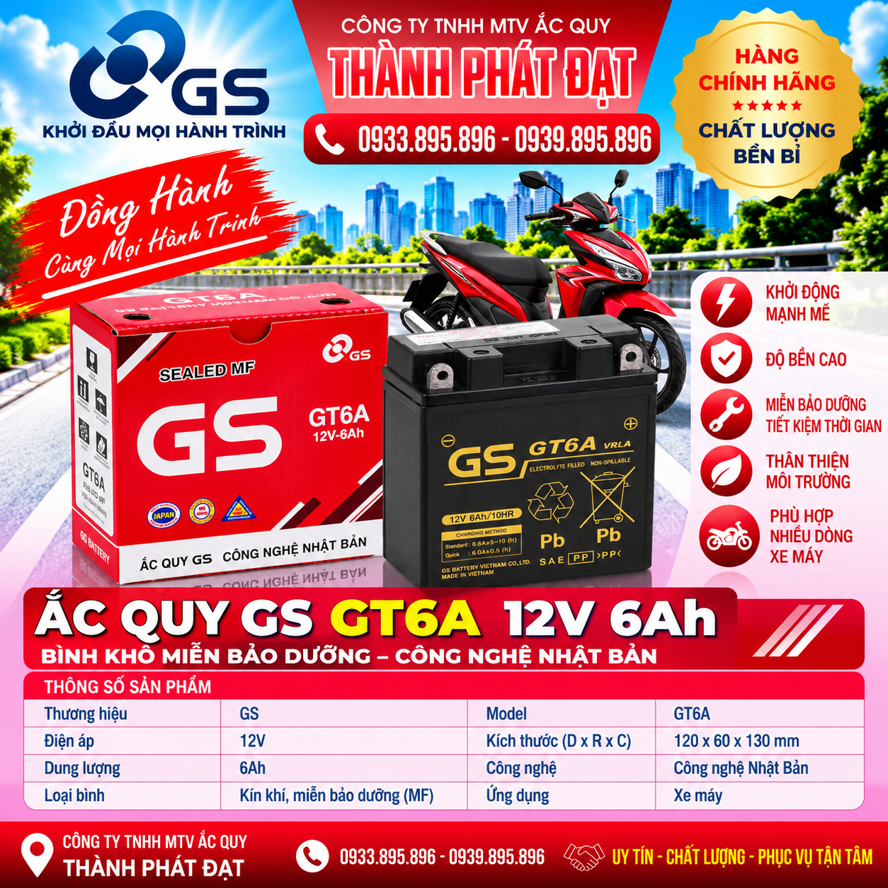 ắc quy gs gt6a 6ah