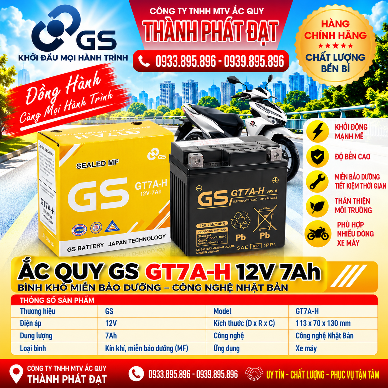 ắc quy gs gt7a-h 7ah